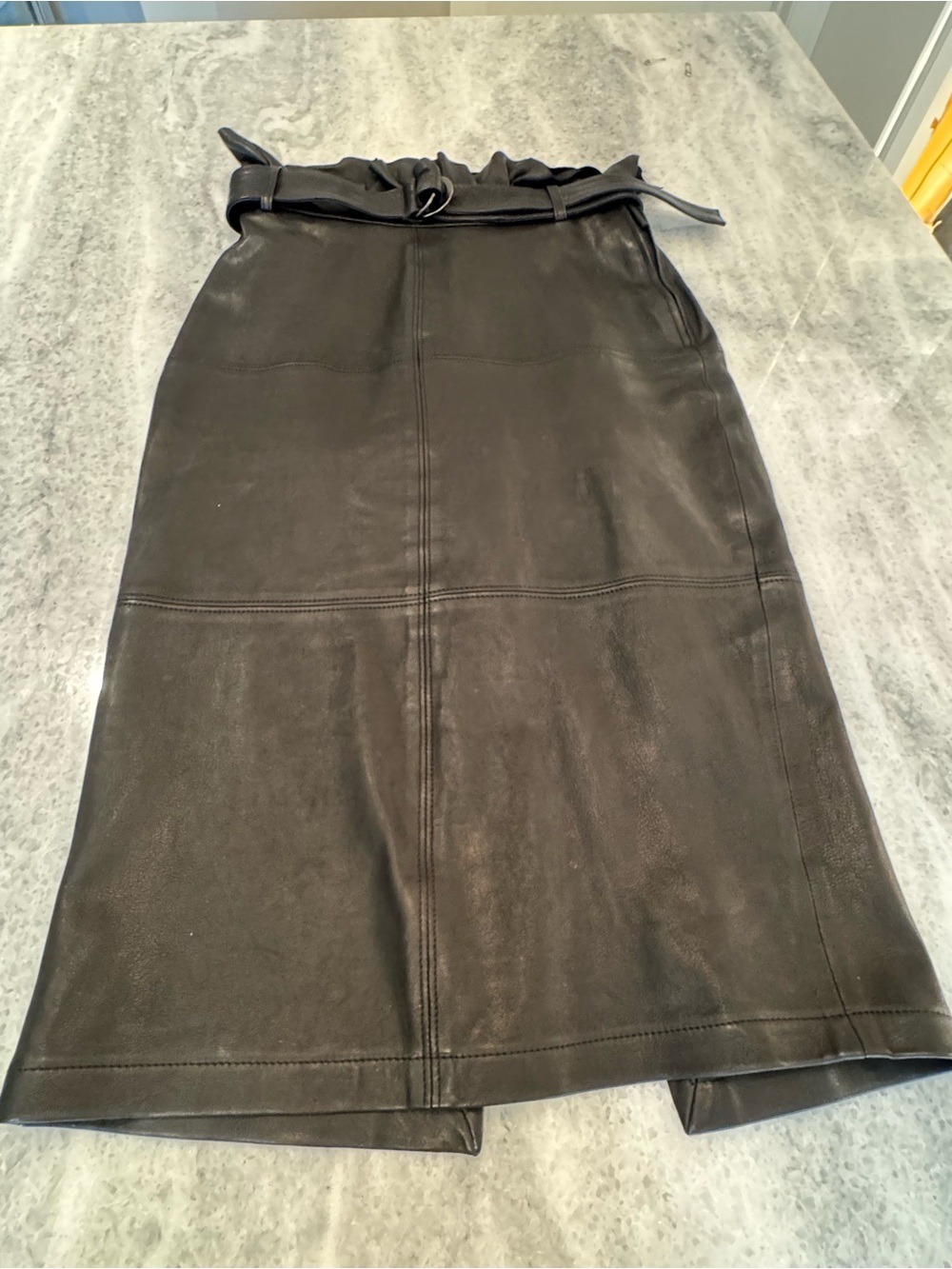 J Brand Black Lamb Leather Paperbag Midi Skirt with Belt